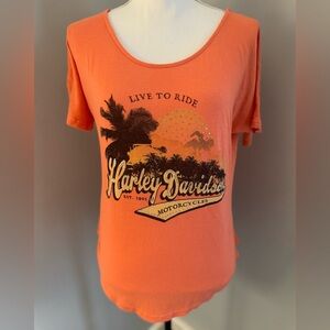 Harley Davidson. Belize Tshirt. Orange Size Small. Rare